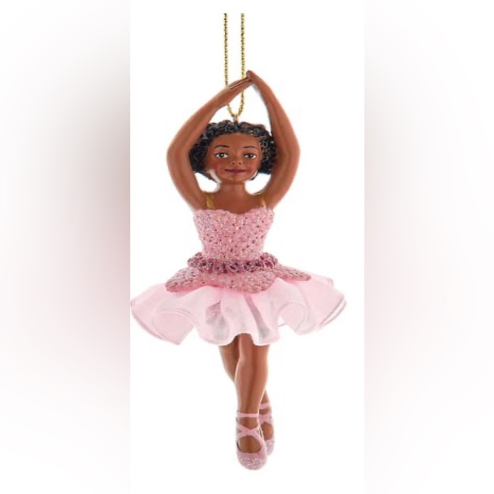 Kurt Adler Black Ballet Dancer ornament in Pink Dress